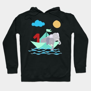 Elephants In Paper Boat Sea 1 Year Birthday Hoodie